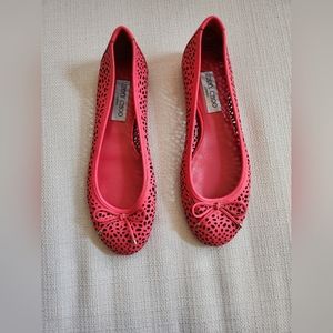 Jimmy Choo Red Perforated Leather Ballet Flats